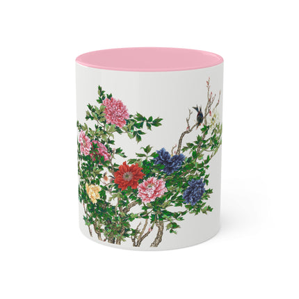 Peonies and Birds by Okamoto Shuki Colorful Mugs, 11oz