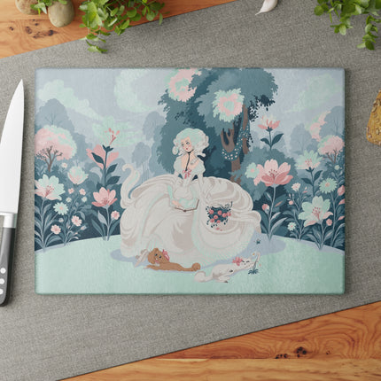 🌸📖 The Lady Of The Secret Garden Glass Cutting Board – Art Deco Floral Elegance