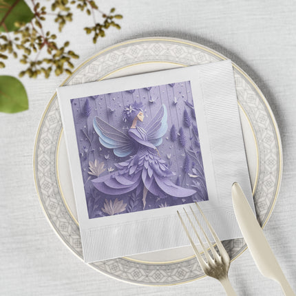Lavender Fairy White Coined Napkins