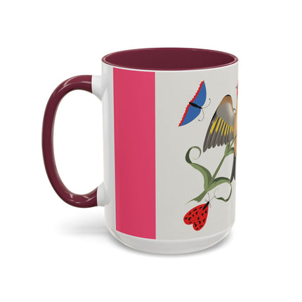 Goldfinch & Pink Flowers Colorful Mugs – Vibrant Spring & Bold Beauty