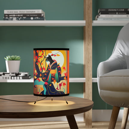 Black Cat in Kimono Tripod Lamp