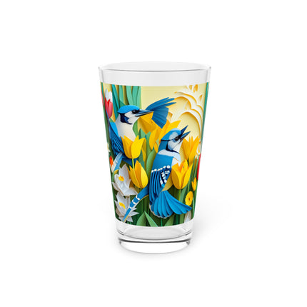 Blue Jays in a Spring Garden Glass, 16oz