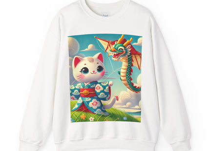 Geisha Kitten and the Dragon Kite Heavy Blend™ Crewneck Sweatshirt