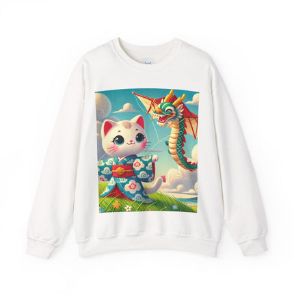 Geisha Kitten and the Dragon Kite Heavy Blend™ Crewneck Sweatshirt