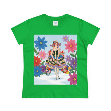 🌸❄️ The Winter Blossom Belle Cotton Tee – Art Deco Floral Fantasy