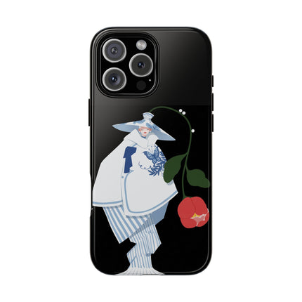 Blue & White Porcelain Geisha Phone Case – Elegant Mystery & Floral Grace