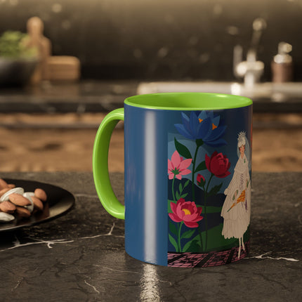 The Lady Of The Golden Parasol Colorful Mugs – Art Deco Botanical Elegance