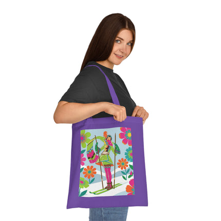 🎿🌸 The Winter Flower Adventurer Cotton Tote Bag – Colorful Skiing Fantasy