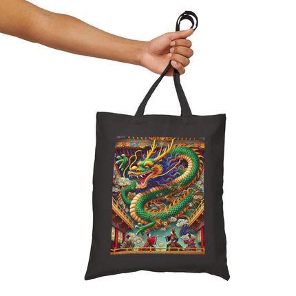 Tibetan Dragon Over Kabuki Duel Cotton Canvas Tote Bag