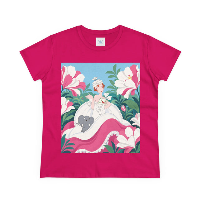 🌸🐘 The Pink Blossom Companion Cotton Tee – Art Deco Floral Whimsy
