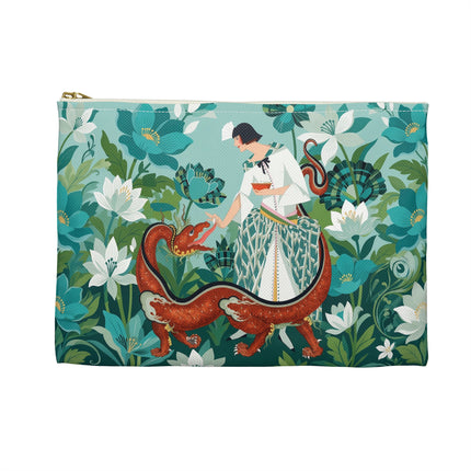 🐉🌿 The Dragon Keeper Accessory Pouch – Art Deco Floral Fantasy