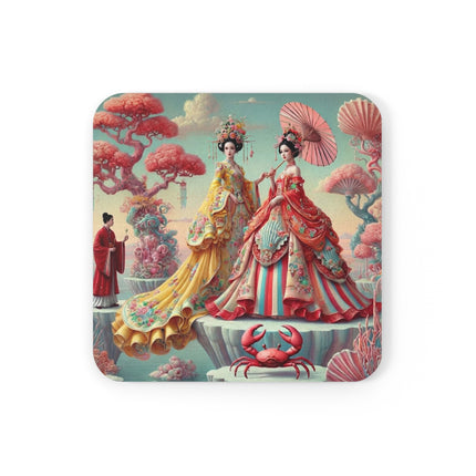 Cherry Blossom Courtesans & Crimson Crab Coaster – Imperial Elegance & Playful Charm
