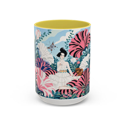 🌸🦋 The Enchanted Pink Blossom Retreat Colorful Mug – Art Deco Floral Whimsy