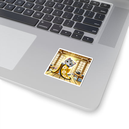 Playful Kitten in the Tea Room Kiss-Cut Stickers (4 Sizes)