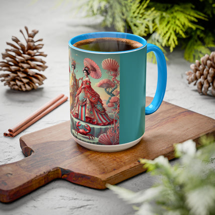 Cherry Blossom Courtesans & Crimson Crab Colorful Mug – Imperial Elegance & Playful Charm