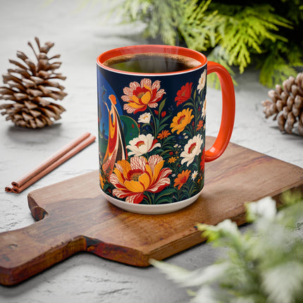 🌺🐦 The Enchanted Birdcage Garden Colorful Mug – Art Deco Floral Fantasy