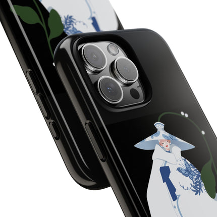 Blue & White Porcelain Geisha Phone Case – Elegant Mystery & Floral Grace