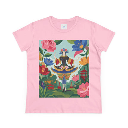 🌸🏯 The Pagoda Garden Enchantress Cotton Tee – Colorful Art Deco Fashion Fantasy