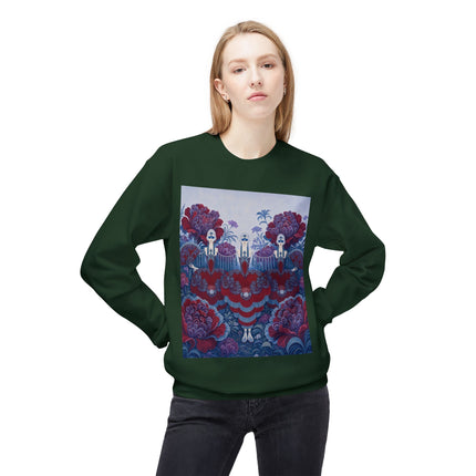 🎭🌺 The Enchanted Garden Masquerade Trio Midweight Crewneck Sweatshirt – Art Deco Floral Elegance