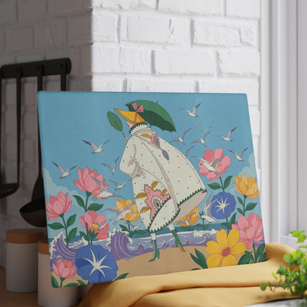 🌊🌸 The Lady Of The Seaside Garden Glass Cutting Board – Art Deco Coastal Fashion
