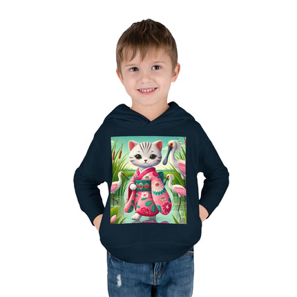 Geisha Kitten Strolls Among the Spoonbills Toddler Pullover Fleece Hoodie