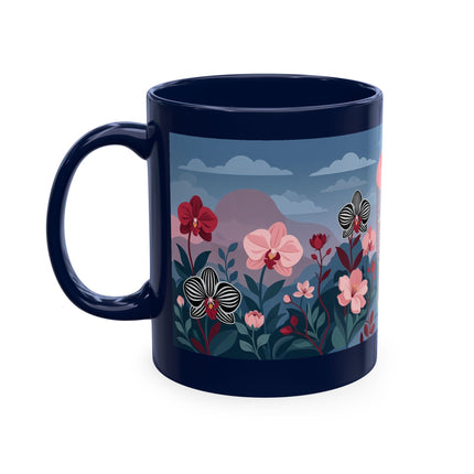 🖤🌸 The Lady Of The Striped Orchid Garden Ceramic Mug – Art Deco Fashion Elegance