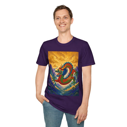 🐉🌄 The Golden Sky Dragon Softstyle T-Shirt – Mystical Mountain Fantasy