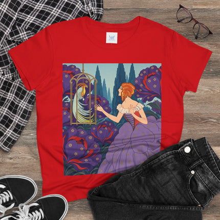 🦜💜 The Enchanted Birdcage Promenade Cotton Tee – Art Deco Floral Fantasy