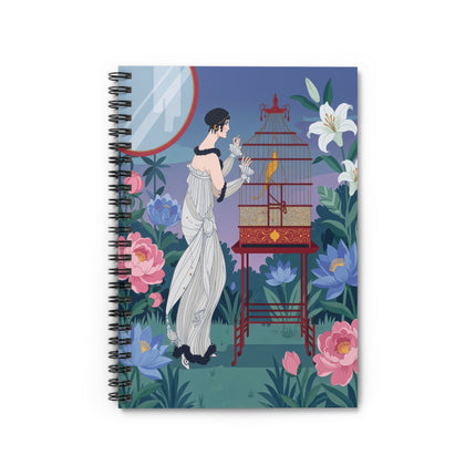 🕊️🌸 The Lady Of The Golden Bird Spiral Notebook – Art Deco Garden Whimsy