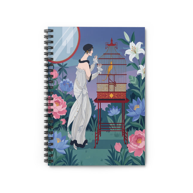 🕊️🌸 The Lady Of The Golden Bird Spiral Notebook – Art Deco Garden Whimsy