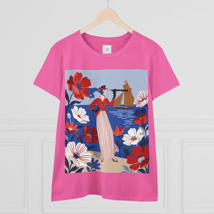 ⚓🌺 The Seaside Flower Adventurer Cotton Tee – Art Deco Nautical Fashion