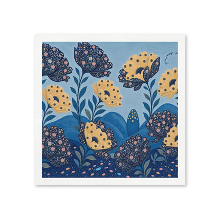 💙🌼 The Midnight Blue And Golden Blossom Garden Napkins – Whimsical Botanical Floral Art