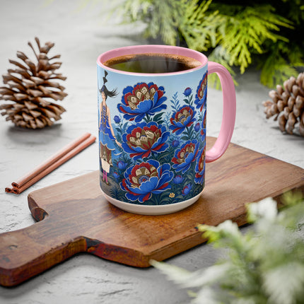 💙🌺 The Sapphire Blossom Garden Dancer Colorful Mug – Art Deco Fashion Fantasy