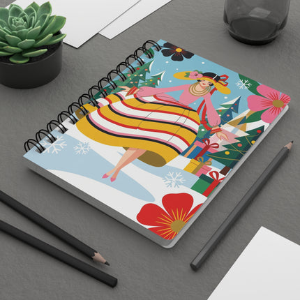 🎀❄️ The Lady Of The Christmas Ribbon Garden Spiral Notebook – Art Deco Holiday Fantasy