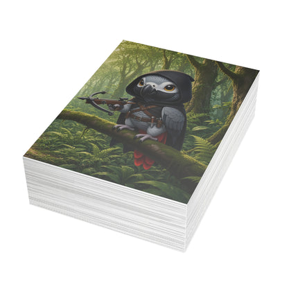 🦜🏹 The African Grey Forest Archer Greeting Card – Whimsical Animal Adventure