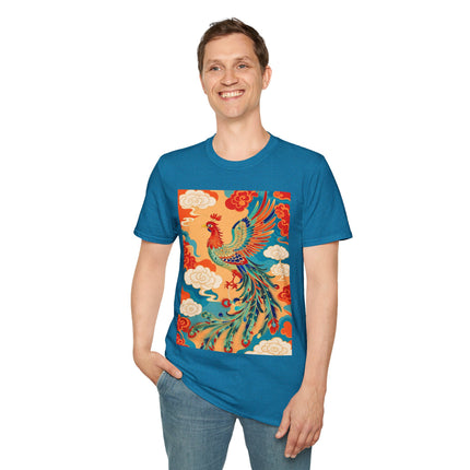 🐦🌞 The Celestial Phoenix Softstyle T-Shirt – Golden Clouds & Mythical Splendor