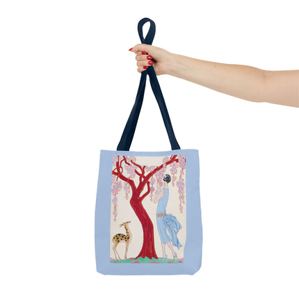 Woman, Fawn, and Red Tree by George Barbier Tote Bag (AOP)