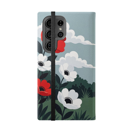 🌺🎩 The Ladies Of The Scarlet Garden Flip Case – Art Deco Floral Adventure