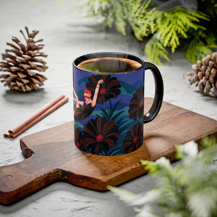 🖤🌺 The Midnight Floral Acrobat Colorful Mug – Art Deco Fashion Whimsy