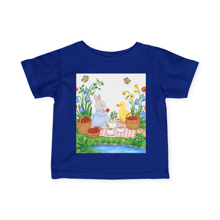 🐰🦆 The Little Strawberry Picnic Friends Infant Fine Jersey Tee – Whimsical Woodland Charm