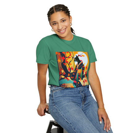 Black Cat in Kimono Unisex Garment-Dyed T-shirt