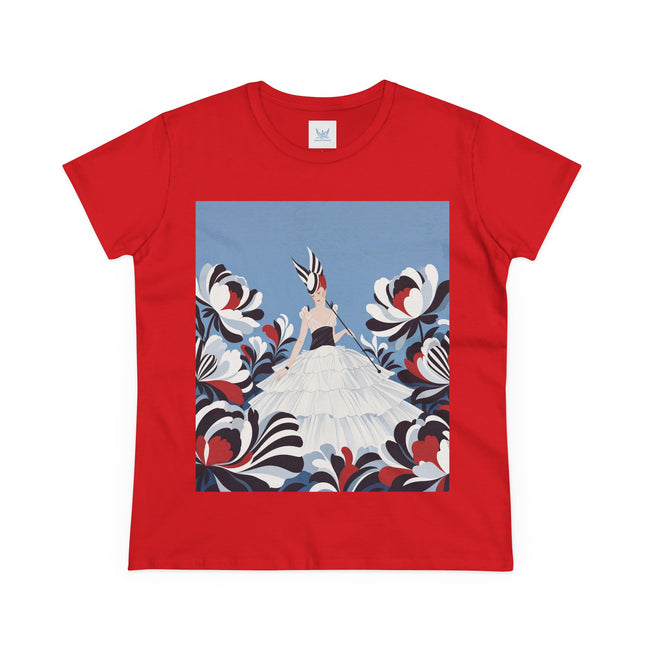 🖤🌸 The Black And Ivory Blossom Garden Cotton Tee – Art Deco Fashion Illustration