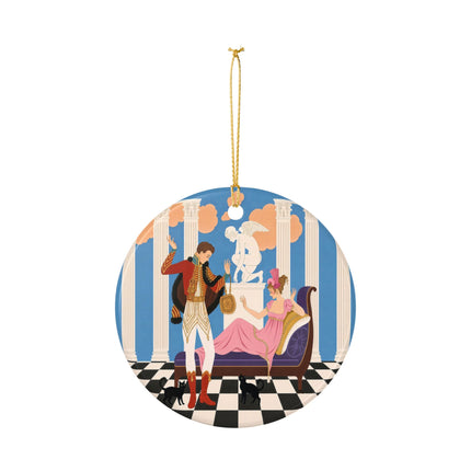 🐈🏛️ The Grand Salon Courtship Ceramic Ornament – Art Deco Neoclassical Romance