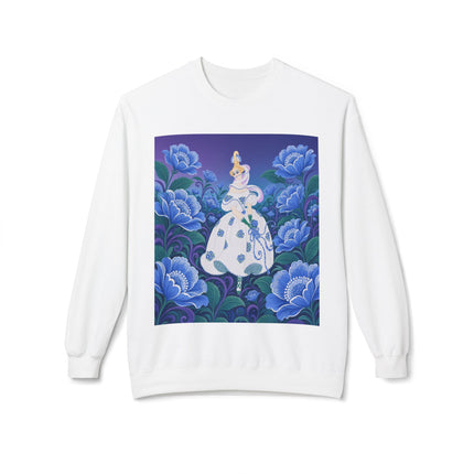 💙🌸 The Enchanted Blue Blossom Garden Midweight Crewneck Sweatshirt – Art Deco Floral Elegance