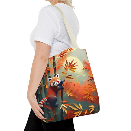 Red Panda at an Autumn Bamboo Grove Tote Bag (AOP)