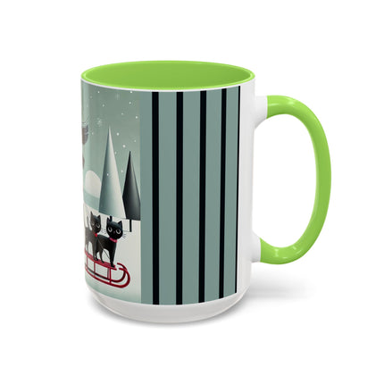 Red Sled & Curious Cats Colorful Mugs (11oz, 15oz)