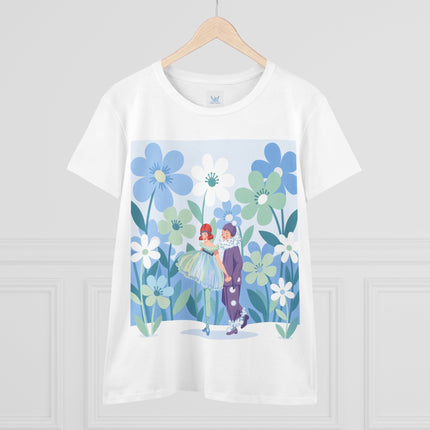 🌸🎭 The Little Dancers In The Flower Garden Cotton Tee – Art Deco Floral Whimsy