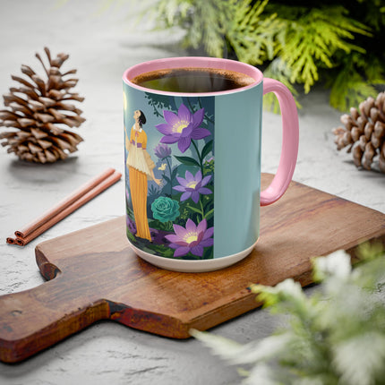 The Lady Of The Moonlit Garden Colorful Mugs – Art Deco Botanical Serenity