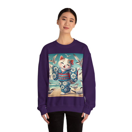 Geisha Kitten by the Seaside Heavy Blend™ Crewneck Sweatshirt