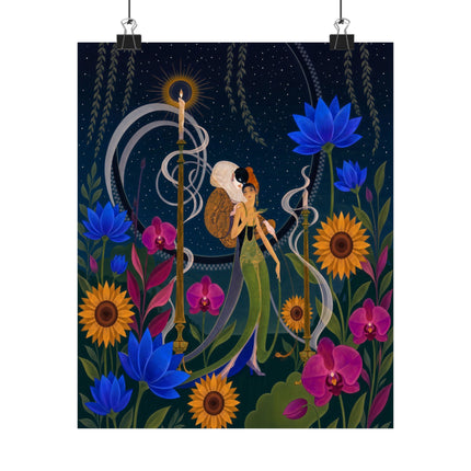 🌙🪷 The Lady Of The Midnight Lotus Garden Matte Vertical Poster – Art Deco Nocturne